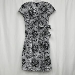 Tommy Hilfiger Paisley Wrap Dress Black White Cotton Size Small